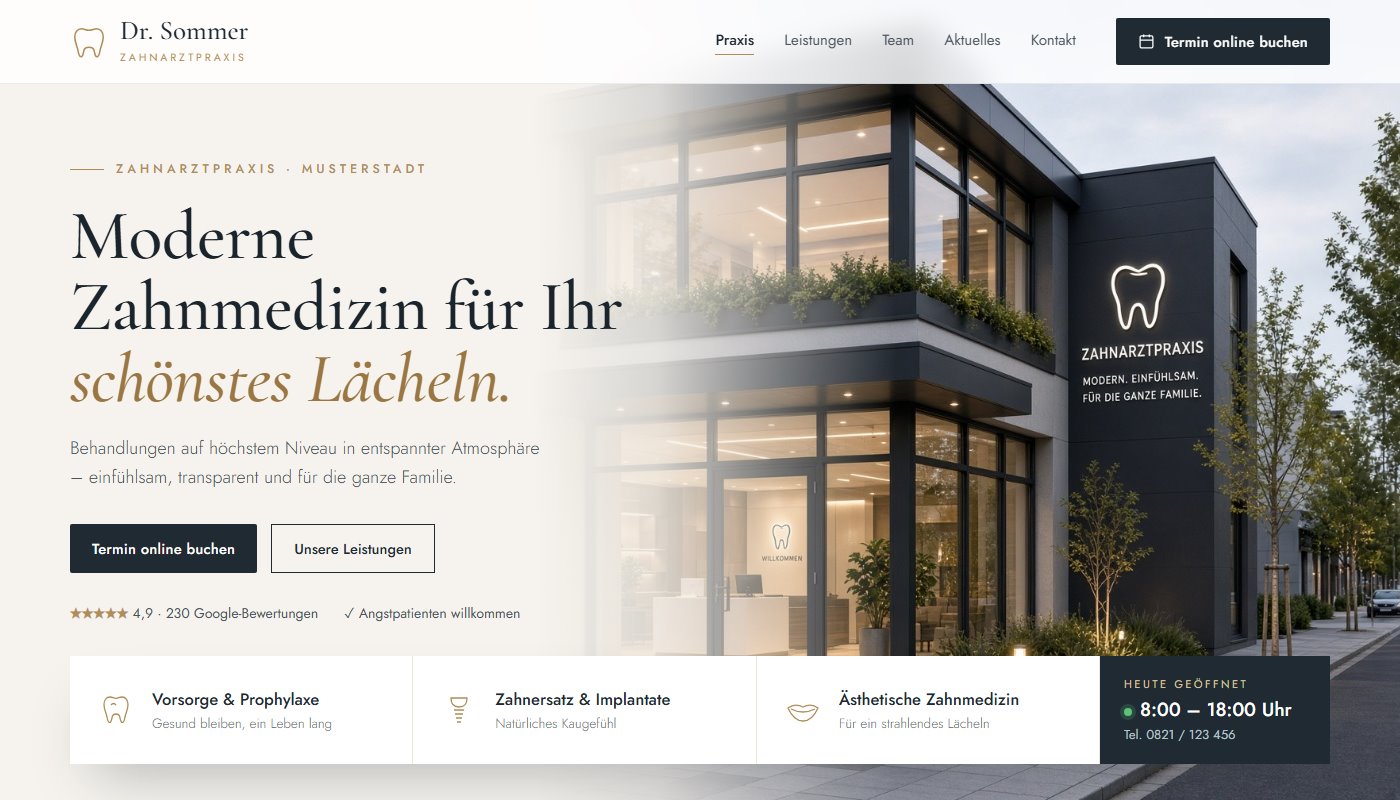 Beispiel: Website für eine Zahnarztpraxis mit Online-Terminbuchung